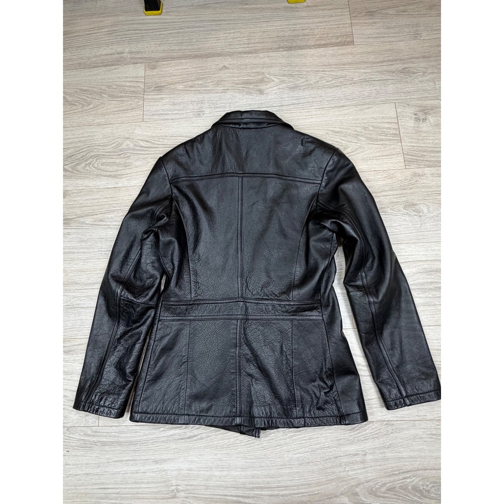 Wilsons Maxima Womens Black Genuine Leather Button Front Blazer Jacket Size‎ M - Picture 8 of 9